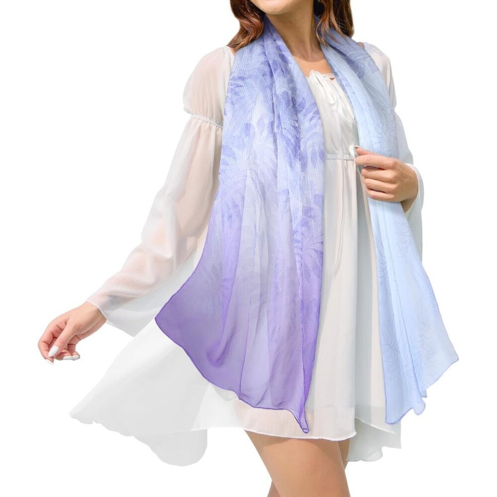 Women's Purple Blue Fashion Lightweight Head Scarf Floral Print Chiffon Scarves